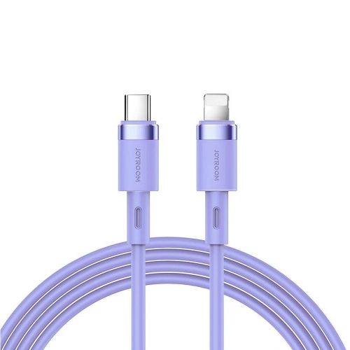 Nabíjací a dátový kábel USB Type-C, Lightning, 120 cm, 2400 mA, 20 W, proti otrasom, rýchle nabíjanie, PD, Joyroom Liquid Silicone N9, S-1224N9, fialová