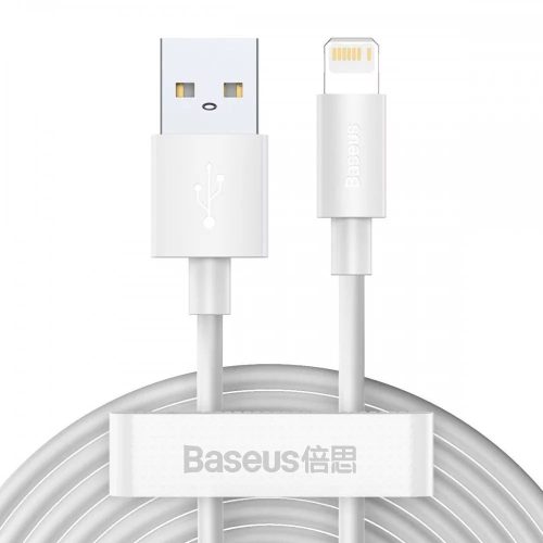 Nabíjací a dátový kábel USB, Lightning, 150 cm, 2400 mA, rýchle nabíjanie, Baseus Simple Wisdom, TZCALZJ-02, biely, 2 ks v balení