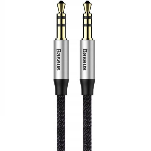 Audio kábel, 2 x 3,5 mm jack, 100 cm, vzor šnúrky, Baseus Yiven M30, čierny/strieborný