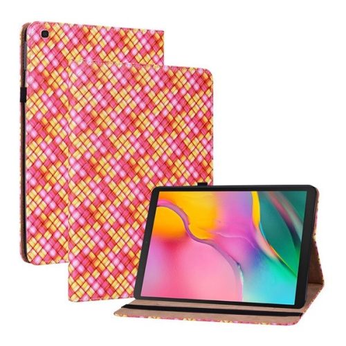 Samsung Galaxy Tab A 10.1 (2019) SM-T510 / T515, puzdro s priečinkom, stojan, pletený vzor, vzorované/ružové