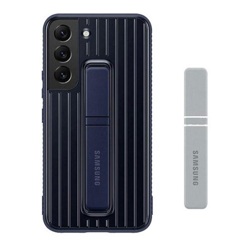 Samsung Galaxy S22 5G SM-S901, Plastový zadný kryt, dvojvrstvový, pogumovaný, s opierkou, tmavomodrý, továrenský