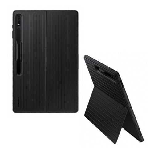 Samsung Galaxy Tab S8 Ultra 14.6 SM-X900 / X906, Plastový zadný kryt s dvojitou vrstvou, pogumovaný, stojan, čierny, továrenský