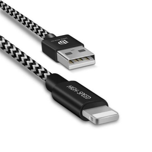 Nabíjací a dátový kábel USB, Lightning, 200 cm, 2100 mA, vzor šnúrky, rýchle nabíjanie, Dux Ducis K-ONE, čierna/biela