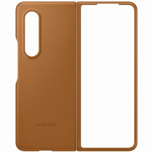 Samsung Galaxy Z Fold3 5G SM-F926B, Plastový zadný kryt, kožený chrbát, svetlohnedý, továrenské
