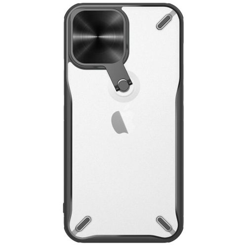 Apple iPhone 13 Pro, Plastový chrbát + silikónový rám, stredne odolný proti nárazu, so stojanom, ochrana fotoaparátu, Nillkin Cyclops, priesvitný/čierny