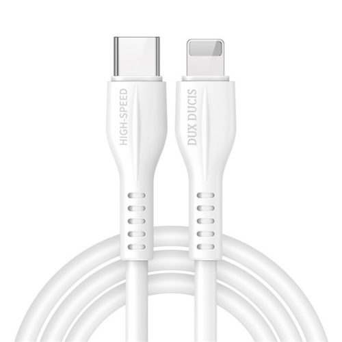 Nabíjací a dátový kábel USB Type-C, Lightning, 100 cm, 2220 mA, s ochranou proti zlomeniu, rýchle nabíjanie, PD, Dux Ducis K-V, biely