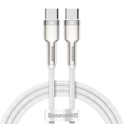 Nabíjací a dátový kábel USB Type-C, USB Type-C, 100 cm, 5000 mA, 100 W, rýchle nabíjanie, PD, vzor šnúrky, Baseus Cafule Metal, CATJK-C02, biely