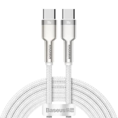 Nabíjací a dátový kábel USB Type-C, USB Type-C, 200 cm, 5000 mA, 100 W, rýchle nabíjanie, PD, vzor šnúrky, Baseus Cafule Metal, CATJK-D02, biely