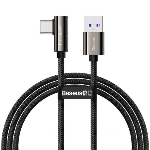 Nabíjací a dátový kábel USB, USB Type-C, 100 cm, 66 W, rýchle nabíjanie, PD, 90 stupňov/spomalenie, vzor šnúrky, Baseus Legend, CATCS-B01, čierna