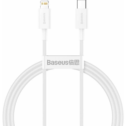 Nabíjací a dátový kábel USB Type-C, Lightning, 100 cm, 20 W, s ochranou proti otrasom, rýchle nabíjanie, PD, Baseus Superior, CATLYS-A02, biely