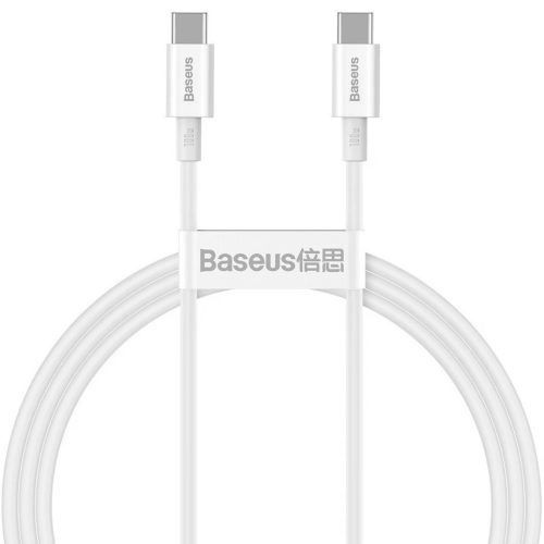 Nabíjací a dátový kábel USB Type-C, USB Type-C, 100 cm, 5000 mA, 100 W, s ochranou proti zlomeniu, rýchle nabíjanie, PD, Baseus Superior, CATYS-B02, biely