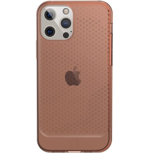 Apple iPhone 12 / 12 Pro, silikónový kryt, stredne odolný proti nárazu, päta so vzduchovým vankúšom, bodkovaný vzor, UAG Lucent, priesvitný/oranžový