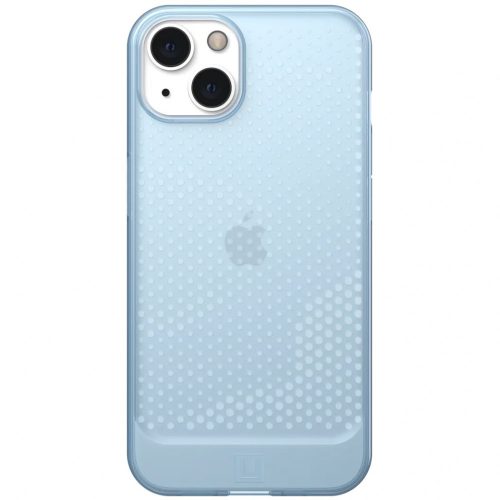 Apple iPhone 13, silikónové puzdro, odolné voči strednému nárazu, päta so vzduchovým vankúšom, bodkovaný vzor, UAG Lucent, priesvitná/svetlomodrá farba