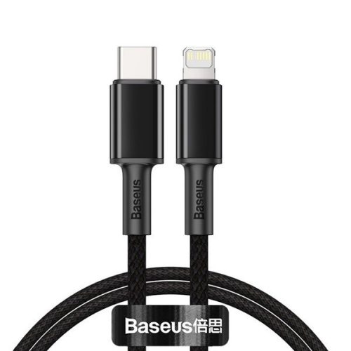 Nabíjací a dátový kábel USB Type-C, Lightning, 200 cm, 20 W, s ochranou proti rozbitiu, rýchle nabíjanie, Baseus, CATLGD-A01, čierny