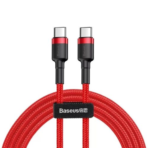 Nabíjací a dátový kábel USB Type-C, USB Type-C, 100 cm, 3000 mA, 60 W, proti otrasom, rýchle nabíjanie, PD, QC 3.0, vzor šnúrky, Baseus Cafule CATKLF-G09, červená