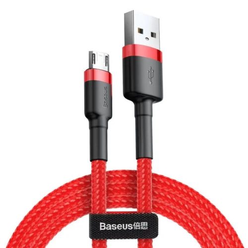 Nabíjací a dátový kábel USB, microUSB, 200 cm, 1500 mA, s ochranou proti zlomeniu, vzor šnúrky, Baseus Cafule, CAMKLF-C09, červená