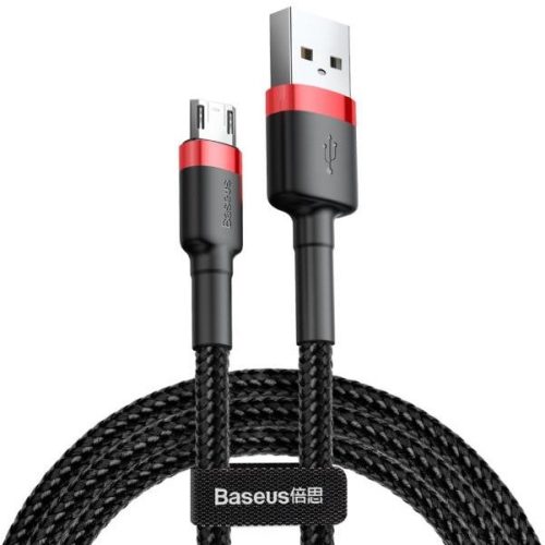 Nabíjací a dátový kábel USB, microUSB, 200 cm, 1500 mA, s ochranou proti zlomeniu, vzor šnúrky, Baseus Cafule, CAMKLF-C91, čierna/červená