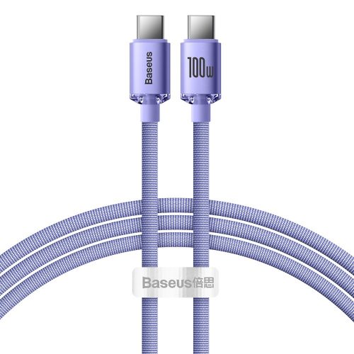 Nabíjací a dátový kábel USB Type-C, USB Type-C, 200 cm, 5000 mA, 100 W, rýchle nabíjanie, PD, vzor šnúrky, Baseus Crystal Shine, CAJY000705, fialová