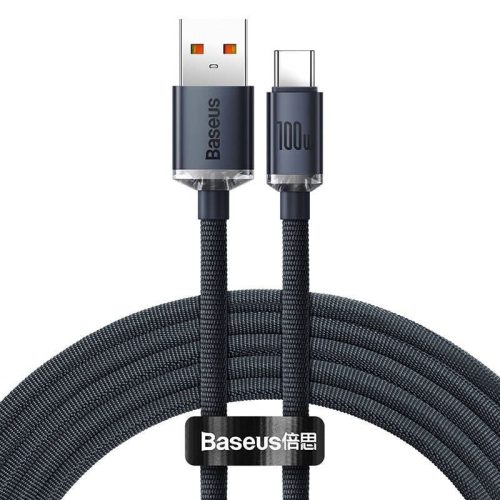 Nabíjací a dátový kábel USB, USB Type-C, 200 cm, 5000 mA, 100 W, rýchle nabíjanie, PD, vzor šnúrky, Baseus Crystal Shine, CAJY000501, čierna