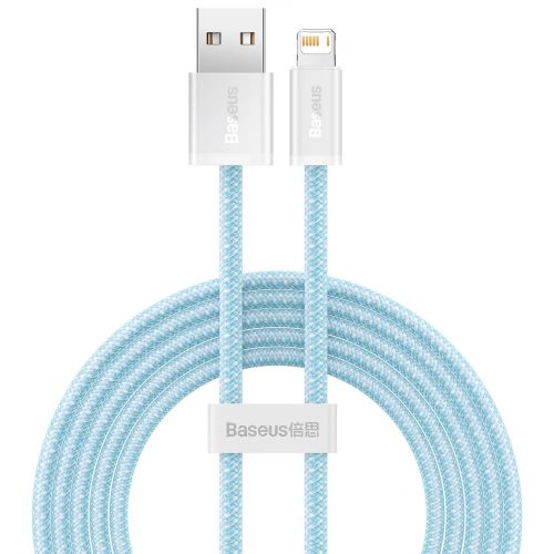 Nabíjací a dátový kábel USB, Lightning, 100 cm, 2400 mA, rýchle nabíjanie, vzor šnúrky, Baseus Dynamic, CALD000403, svetlo modrá