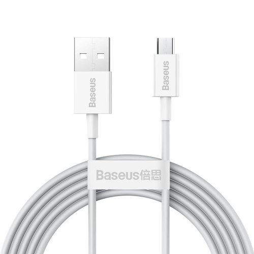 Nabíjací a dátový kábel USB, microUSB, 200 cm, 2000 mA, s ochranou proti zlomeniu, rýchle nabíjanie, Baseus Superior, CAMYS-A02, biely