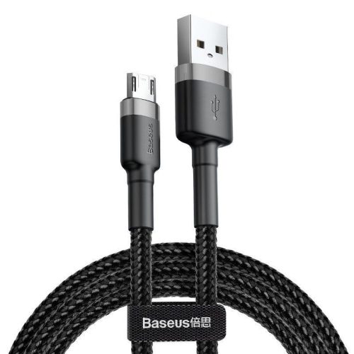 Nabíjací a dátový kábel USB, microUSB, 50 cm, 2400 mA, s ochranou proti zlomeniu, vzor šnúrky, Baseus Cafule, CAMKLF-AG1, čierna/sivá