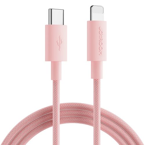 Nabíjací a dátový kábel USB Type-C, Lightning, 100 cm, 2400 mA, 20 W, proti nárazom, rýchle nabíjanie, PD, vzor šnúrky, Joyroom M13, S-1024M13, ružová