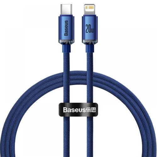 Nabíjací a dátový kábel USB Type-C, Lightning, 120 cm, 20 W, rýchle nabíjanie, PD, vzor šnúrky, Baseus Crystal Shine, CAJY000203, modrá