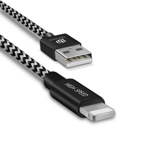 Nabíjací a dátový kábel USB, Lightning, 300 cm, 2100 mA, vzor šnúrky, rýchle nabíjanie, Dux Ducis K-ONE, čierna/biela