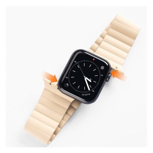 Apple Watch 1-6, SE (38 / 40 mm) / Watch 7 (41 mm), silikónový remienok, magnetické zapínanie, reťaz Dux Ducis, béžová