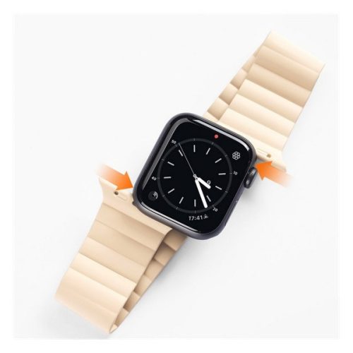 Apple Watch 1-6, SE (42 / 44 mm) / Watch 7 (45 mm), silikónový zadný remienok, magnetické zapínanie, reťaz Dux Ducis, béžová