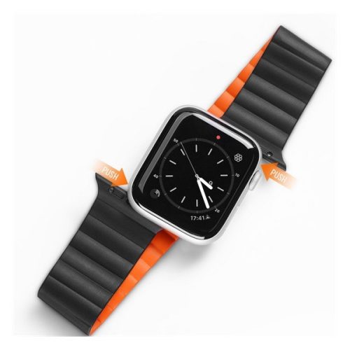 Apple Watch 1-6, SE (38 / 40 mm) / Watch 7 (41 mm), silikónový zadný remienok, magnetické zapínanie, reťaz Dux Ducis, čierna/oranžová