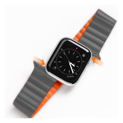 Apple Watch 1-6, SE (38 / 40 mm) / Watch 7 (41 mm), silikónový zadný remienok, magnetické zapínanie, reťaz Dux Ducis, sivá/oranžová