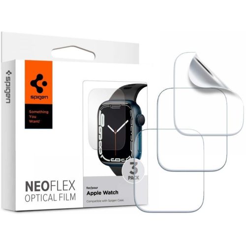 Apple Watch 7 (45 mm), ochranná fólia na displej (aj na zakrivenú časť!), Spigen Neo Flex Optical Film, číra Premium, 3 ks / balenie