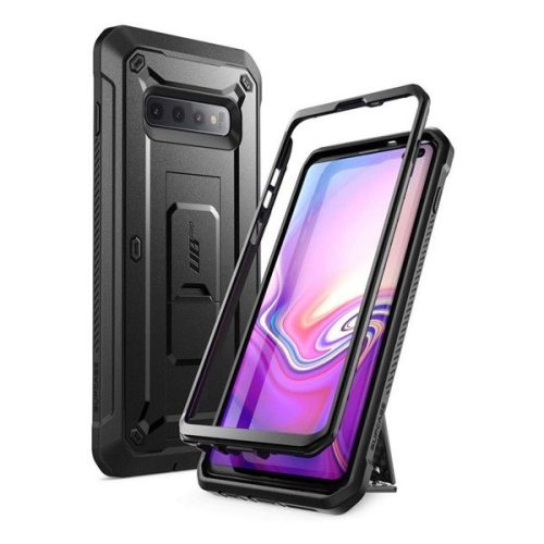 Samsung Galaxy S10 Plus SM-G975, plastový zadný kryt, stredne odolný proti nárazu, krúžok na držanie telefónu s opierkou, spona na opasok, SupCase Unicorn Beetle Pro, čierna farba