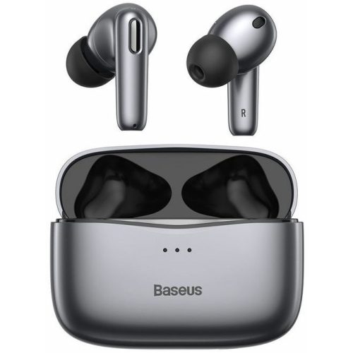 Bluetooth stereo headset v5.0, TWS, nabíjací dok, dotykové ovládanie, potláčanie hluku, LED, Baseus Simu S2, sivá