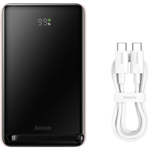 Externá batéria, 10000 mAh, 20 W, pre Phone and TabletPC, zásuvka USB Type-C, kábel USB Type-C, LED displej, nabíjačka kompatibilná s Magsafe, rýchle nabíjanie, Baseus Magnetic, PPCX000004, ružová