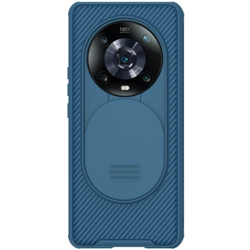 Huawei Honor Magic 4 Pro, plastový chrbát + silikónový rám, stredne odolný voči nárazom, ochrana fotoaparátu, pruhovaný vzor, Nillkin CamShield Pro, modrý