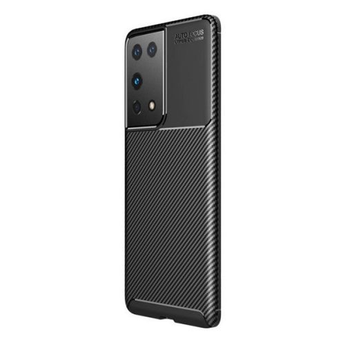 Samsung Galaxy S21 Ultra 5G SM-G998, silikónové puzdro, stredne odolné proti nárazu, päta s kapucňou, karbónový vzor, čierne