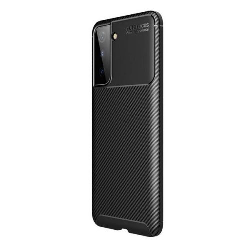 Samsung Galaxy S21 5G SM-G991, silikónové puzdro, stredne odolné proti nárazu, päta so vzduchovým vankúšom, karbónový vzor, čierna