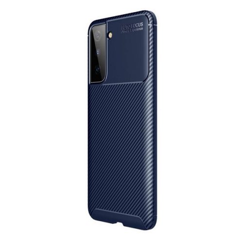 Samsung Galaxy S21 5G SM-G991, silikónové puzdro, stredne odolné proti nárazu, päta so vzduchovým vankúšom, karbónový vzor, tmavomodré