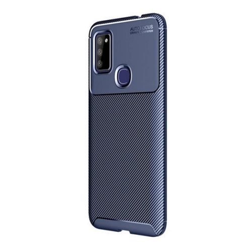 Samsung Galaxy M51 SM-M515F, silikónové puzdro, stredne odolné proti nárazu, kryt s rohom so vzduchovým vankúšom, karbónový vzor, tmavomodré