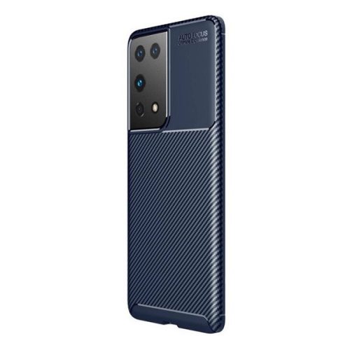 Samsung Galaxy S21 Ultra 5G SM-G998, silikónové puzdro, stredne odolné proti nárazu, päta so vzduchovým vankúšom, karbónový vzor, tmavomodré