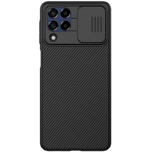 Samsung Galaxy M53 5G SM-M536B, Plastový zadný kryt, stredne odolný proti nárazu, ochrana fotoaparátu, pruhovaný vzor, Nillkin CamShield, čierny