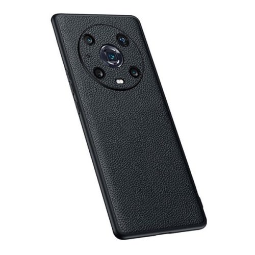 Huawei Honor Magic 4 Pro, silikónové puzdro, zadná strana z pravej kože, čierne