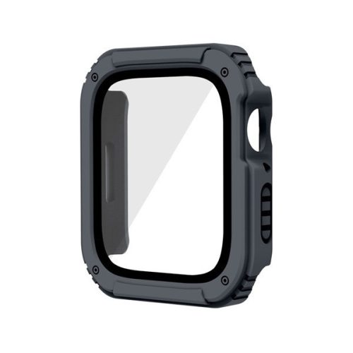 Apple Watch 4-6, SE (44 mm), Plastový ochranný kryt s ochranným sklom displeja, stredne odolný proti nárazu, bez remienka, sivý