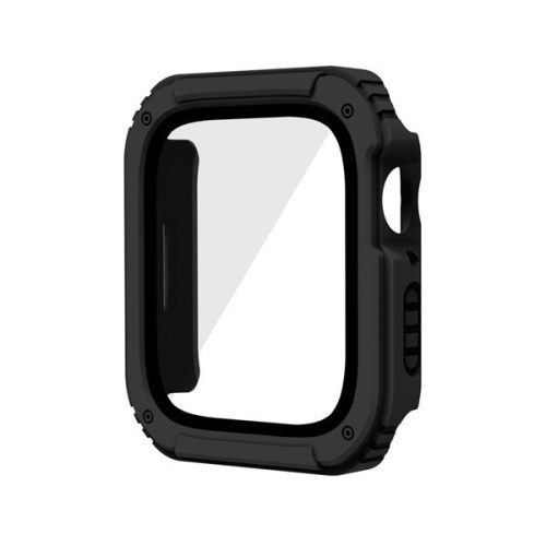 Apple Watch 4-6, SE (44 mm), Plastový ochranný kryt s ochranným sklom displeja, stredne odolný proti nárazu, bez remienka, čierny