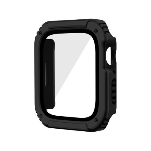 Apple Watch 4-6, SE (40 mm), Plastový ochranný kryt s ochranným sklom displeja, stredne odolný proti nárazu, bez remienka, čierny