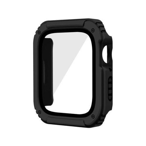 Apple Watch 1-3 (38 mm), Plastové ochranné puzdro s ochranným sklom na displej, stredne odolné proti nárazu, bez remienka, čierne