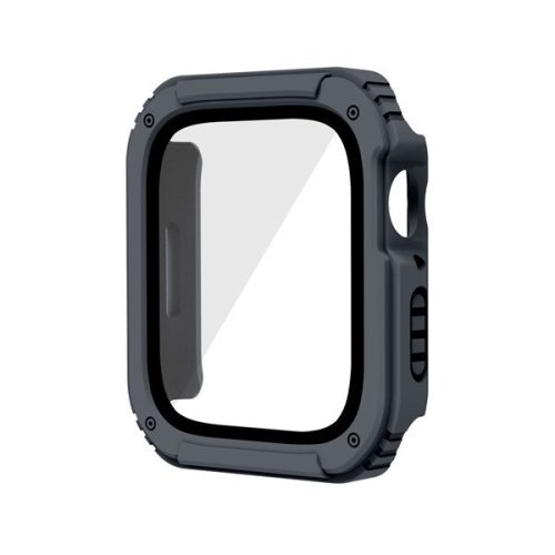 Apple Watch 1-3 (38 mm), Plastové ochranné puzdro s ochranným sklom na displej, stredne odolné proti nárazu, bez remienka, sivé
